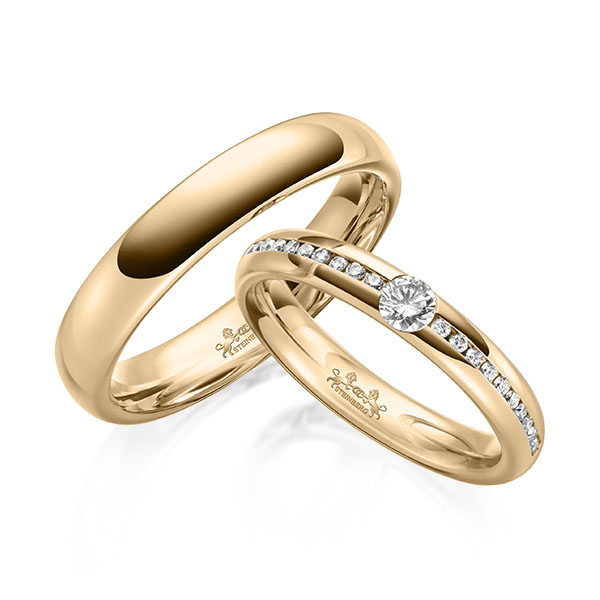 Paar klassische Trauringe/Eheringe in Roségold 750 mit zus. 0,31 ct. Brillant tw, si von Steinberg - Q-1631-4 Paar klassische Trauringe/Eheringe in Roségold 750 mit zus. 0,31 ct. Brillant tw, si von Steinberg - Q-1631-4