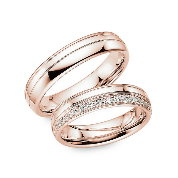 Paar klassische Trauringe/Eheringe in Roségold 750 mit zus. 0,542 ct. Brillant tw, si von Merii - M-1368-4 Paar klassische Trauringe/Eheringe in Roségold 750 mit zus. 0,542 ct. Brillant tw, si von Merii - M-1368-4