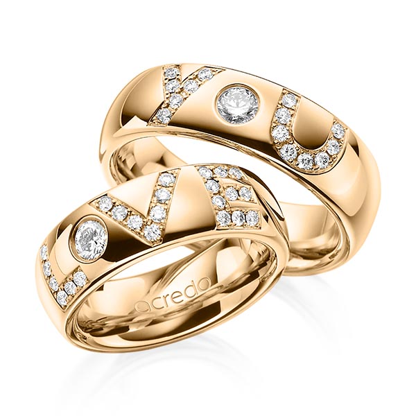 Paar klassische Trauringe/Eheringe in Roségold 750 mit zus. 0,955 ct. Brillant tw, si von acredo - A-1253-4 Paar klassische Trauringe/Eheringe in Roségold 750 mit zus. 0,955 ct. Brillant tw, si von acredo - A-1253-4
