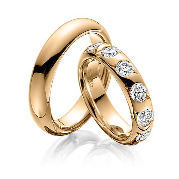 Paar klassische Trauringe/Eheringe in Roségold 750 mit zus. 1,32 ct. Brillant tw, si von 123gold - Y-1275-5 Paar klassische Trauringe/Eheringe in Roségold 750 mit zus. 1,32 ct. Brillant tw, si von 123gold - Y-1275-5