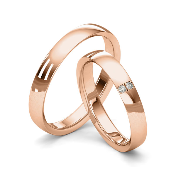 Paar klassische Trauringe/Eheringe in Rotgold 333 mit zus. 0,03 ct. Brillant tw, si von Merii - M-1216-4