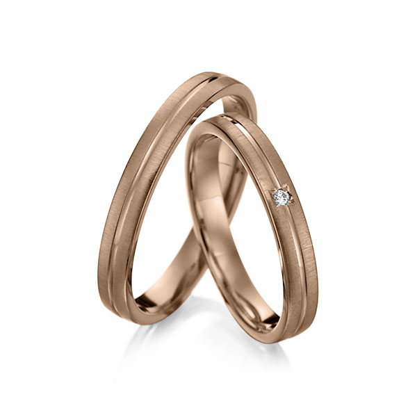 Paar klassische Trauringe/Eheringe in Rotgold 375 mit zus. 0,015 ct. Brillant tw, si von Merii - M-1001-9 Paar klassische Trauringe/Eheringe in Rotgold 375 mit zus. 0,015 ct. Brillant tw, si von Merii - M-1001-9