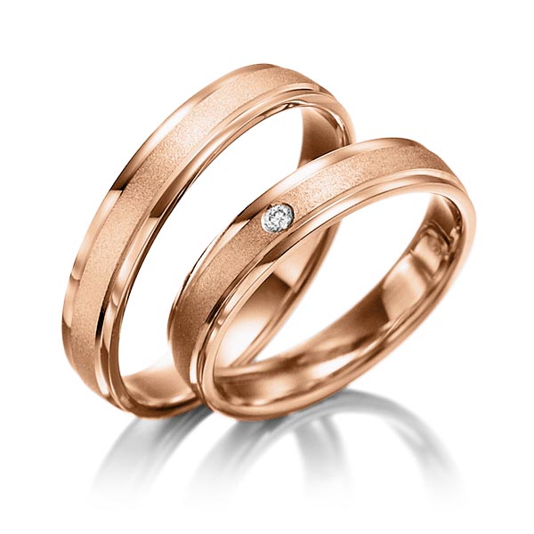 Paar klassische Trauringe/Eheringe in Rotgold 375 mit zus. 0,01 ct. Brillant tw, si - NP-1017-10 Paar klassische Trauringe/Eheringe in Rotgold 375 mit zus. 0,01 ct. Brillant tw, si - NP-1017-10