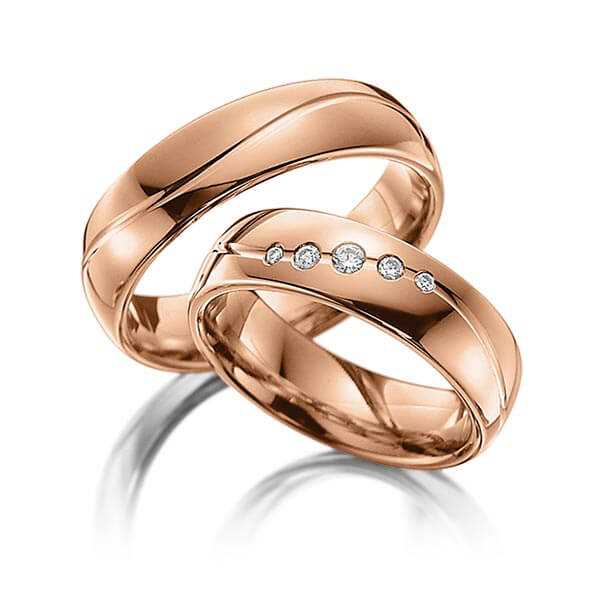 Paar klassische Trauringe/Eheringe in Rotgold 375 mit zus. 0,09 ct. Brillant tw, si von Steinberg - Q-1142-4