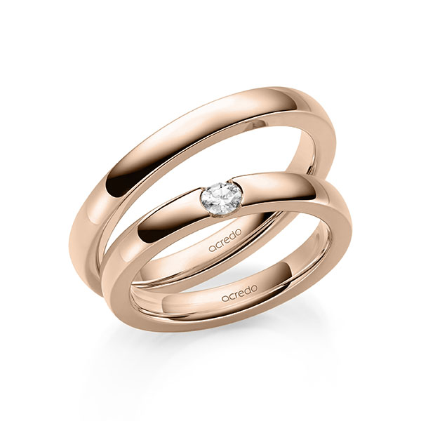 Paar klassische Trauringe/Eheringe in Rotgold 375 mit zus. 0,1 ct. tw, vs von acredo - A-2140-4
