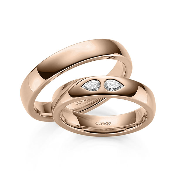 Paar klassische Trauringe/Eheringe in Rotgold 375 mit zus. 0,2 ct. tw, vs von acredo - A-2139-2