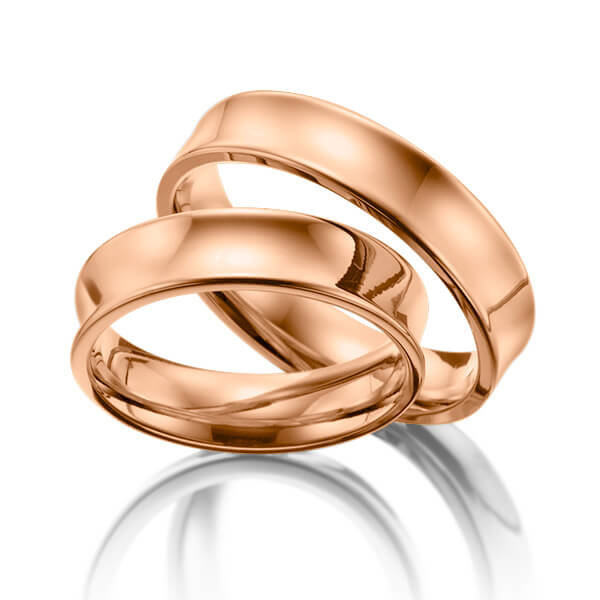 Paar klassische Trauringe/Eheringe in Rotgold 375 