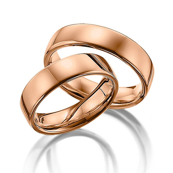 Paar klassische Trauringe/Eheringe in Rotgold 375 