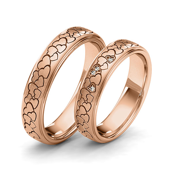 Paar klassische Trauringe/Eheringe in Rotgold 585 Herz mit zus. 0,02 ct. Brillant tw, si von 123gold - Y-1417-4 Paar klassische Trauringe/Eheringe in Rotgold 585 Herz mit zus. 0,02 ct. Brillant tw, si von 123gold - Y-1417-4