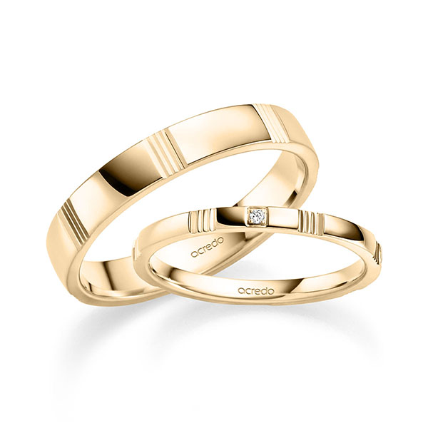 Paar klassische Trauringe/Eheringe in Rotgold 585 mit zus. 0,008 ct. Brillant tw, vs von acredo