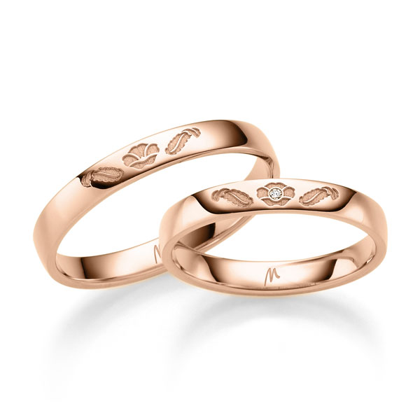 Paar klassische Trauringe/Eheringe in Rotgold 585 mit zus. 0,01 ct. Brillant tw, si von Merii