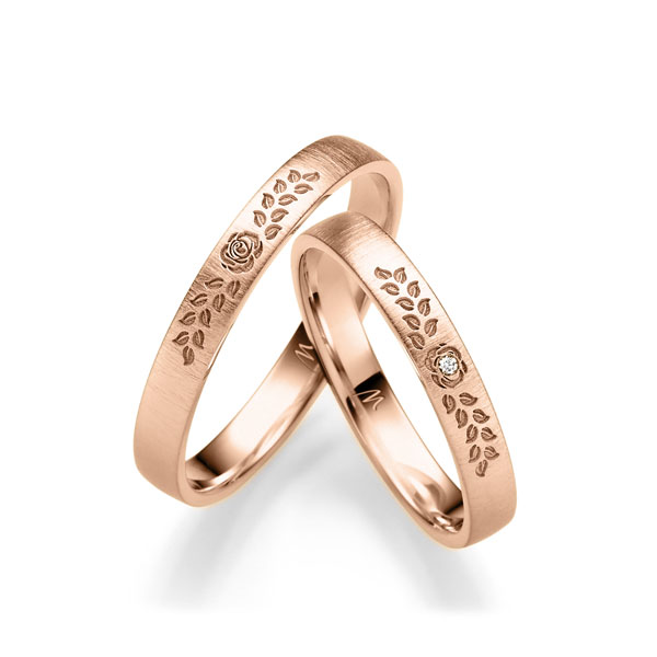 Paar klassische Trauringe/Eheringe in Rotgold 585 mit zus. 0,01 ct. Brillant tw, si von Merii