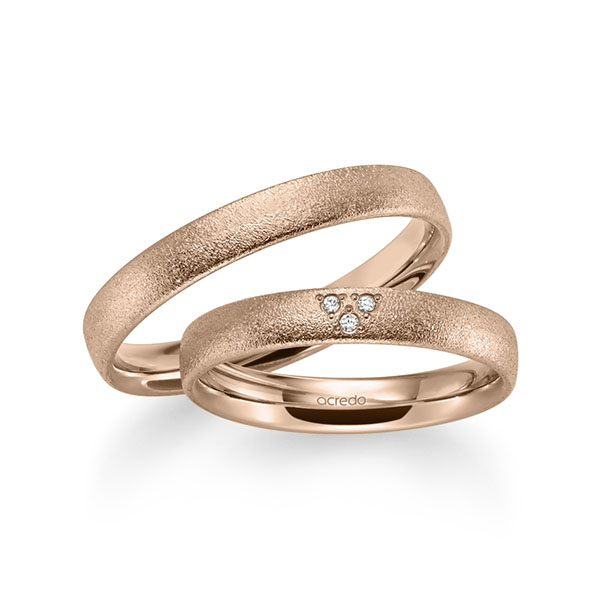 Paar klassische Trauringe/Eheringe in Rotgold 585 mit zus. 0,024 ct. Brillant tw, si von acredo
