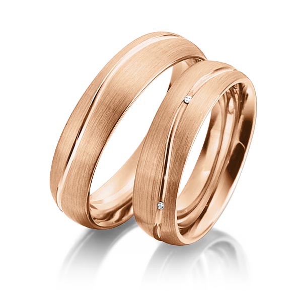 Paar klassische Trauringe/Eheringe in Rotgold 585 mit zus. 0,025 ct. Brillant tw, si von 123GOLD - P-1153-6 Paar klassische Trauringe/Eheringe in Rotgold 585 mit zus. 0,025 ct. Brillant tw, si von 123GOLD - P-1153-6