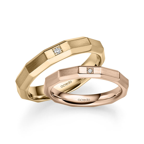 Paar klassische Trauringe/Eheringe in Rotgold 585 mit zus. 0,028 ct. Brillant tw, si von acredo