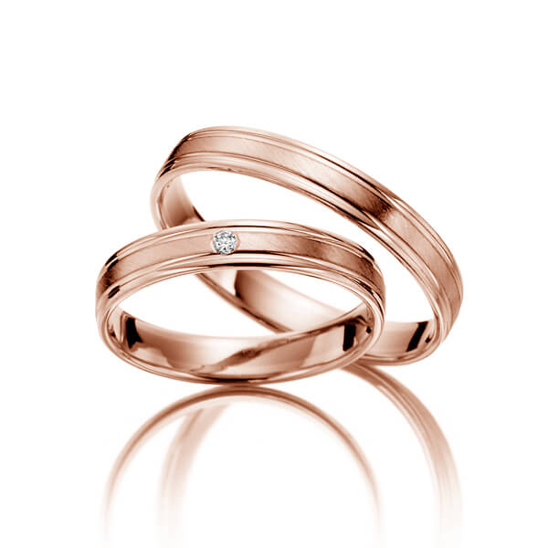 Paar klassische Trauringe/Eheringe in Rotgold 585 mit zus. 0,02 ct. Brillant tw, si - NP-1187-4