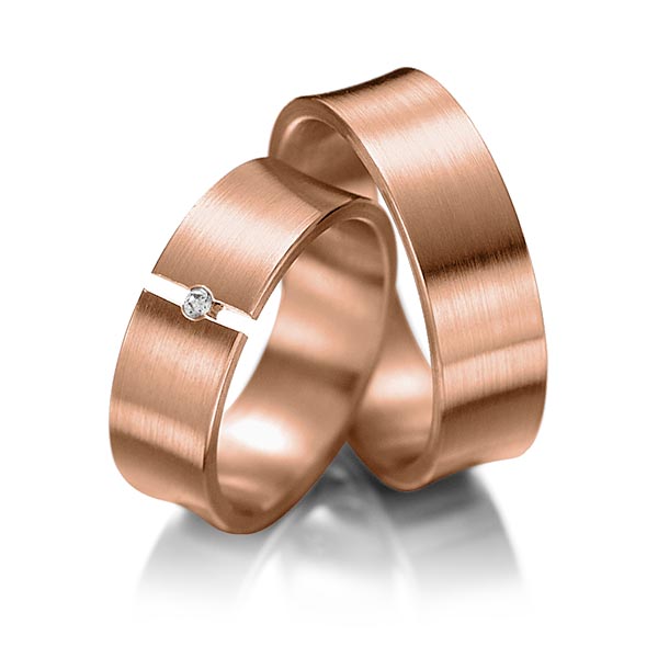 Paar klassische Trauringe/Eheringe in Rotgold 585 mit zus. 0,02 ct. Brillant tw, si von 123GOLD