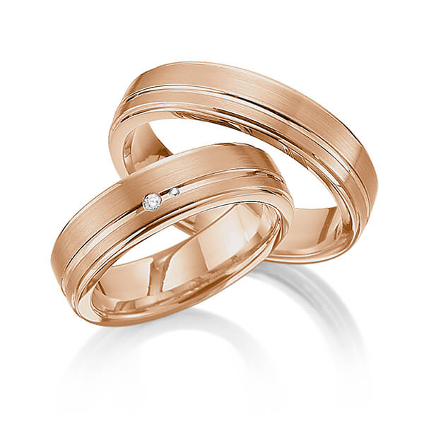Paar klassische Trauringe/Eheringe in Rotgold 585 mit zus. 0,02 ct. Brillant tw, si von 123gold - Y-1312-10 Paar klassische Trauringe/Eheringe in Rotgold 585 mit zus. 0,02 ct. Brillant tw, si von 123gold - Y-1312-10