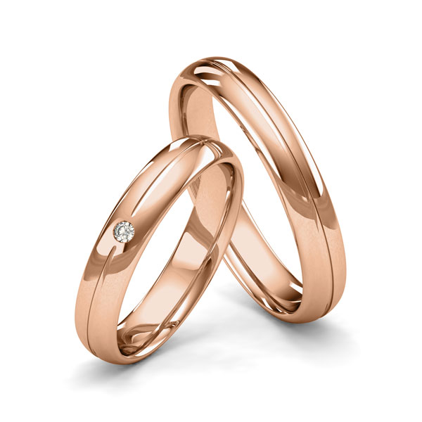 Paar klassische Trauringe/Eheringe in Rotgold 585 mit zus. 0,02 ct. Brillant tw, si von Merii