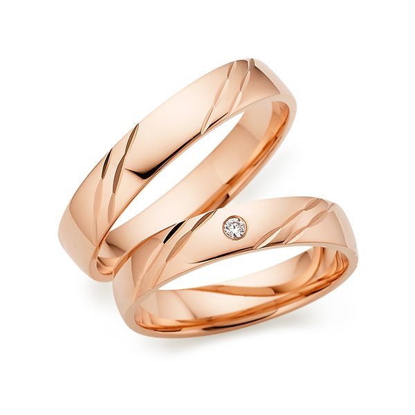 Paar klassische Trauringe/Eheringe in Rotgold 585 mit zus. 0,02 ct. Brillant tw, si von Merii
