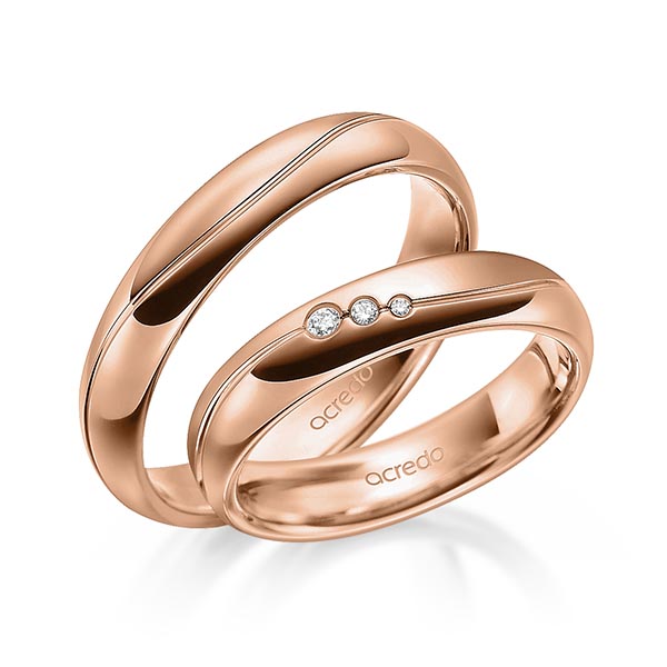 Paar klassische Trauringe/Eheringe in Rotgold 585 mit zus. 0,035 ct. Brillant tw, si von acredo