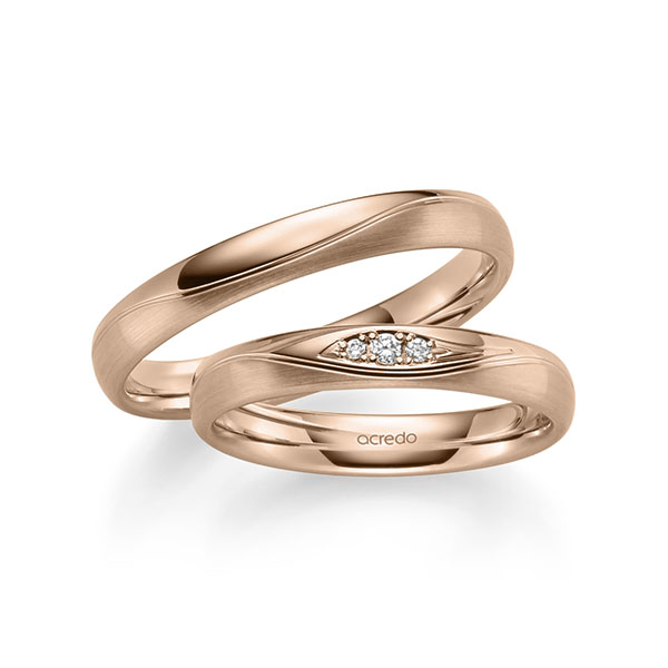 Paar klassische Trauringe/Eheringe in Rotgold 585 mit zus. 0,038 ct. Brillant tw, si von acredo