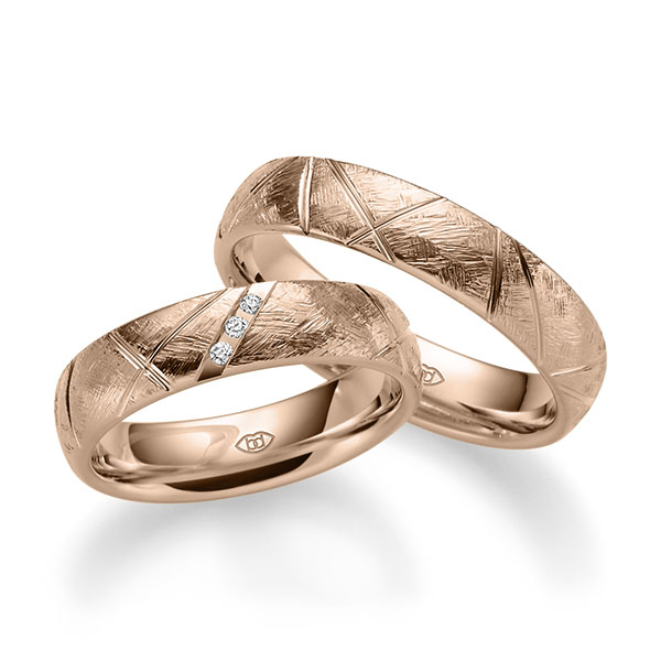 Paar klassische Trauringe/Eheringe in Rotgold 585 mit zus. 0,03 ct. Brillant tw, si von 123GOLD
