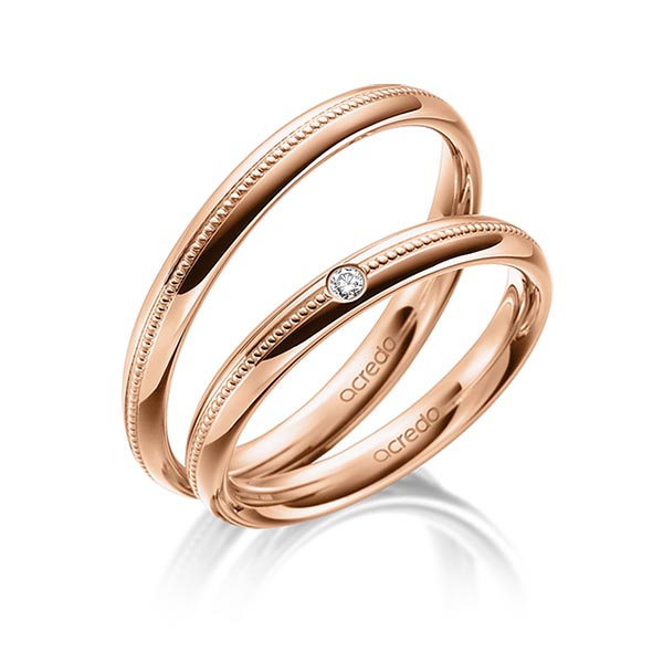 Paar klassische Trauringe/Eheringe in Rotgold 585 mit zus. 0,03 ct. Brillant tw, si von acredo