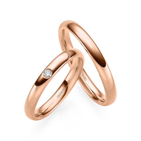 Paar klassische Trauringe/Eheringe in Rotgold 585 mit zus. 0,03 ct. Brillant tw, si von acredo - S-1218-4 Paar klassische Trauringe/Eheringe in Rotgold 585 mit zus. 0,03 ct. Brillant tw, si von acredo - S-1218-4