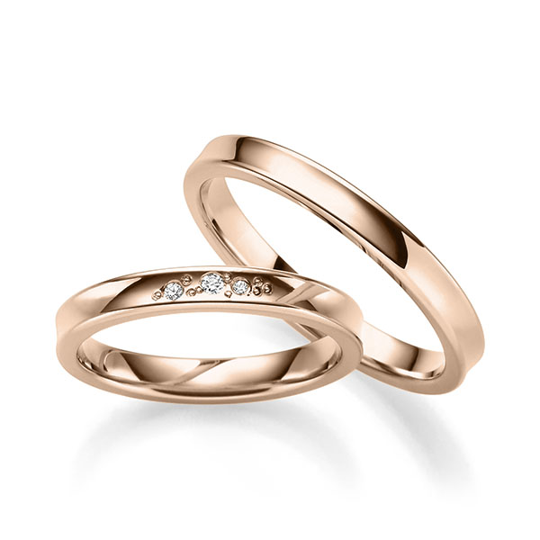 Paar klassische Trauringe/Eheringe in Rotgold 585 mit zus. 0,03 ct. Brillant tw, vs von 123GOLD