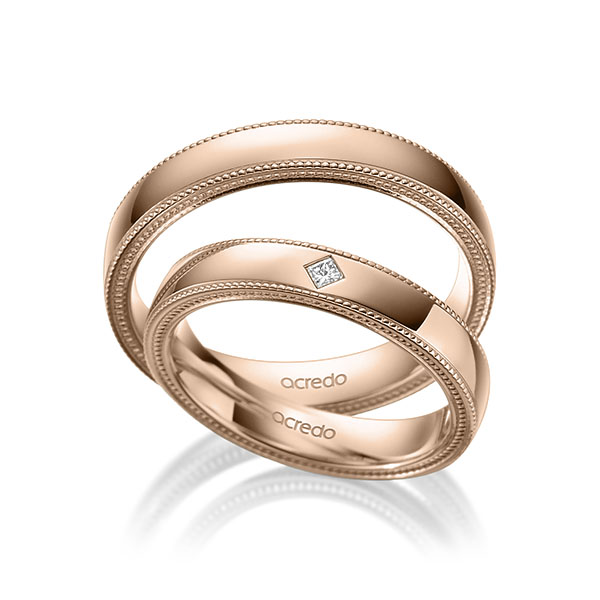 Paar klassische Trauringe/Eheringe in Rotgold 585 mit zus. 0,03 ct. Prinzess-Diamant tw, si von acredo - A-1748-2 Paar klassische Trauringe/Eheringe in Rotgold 585 mit zus. 0,03 ct. Prinzess-Diamant tw, si von acredo - A-1748-2