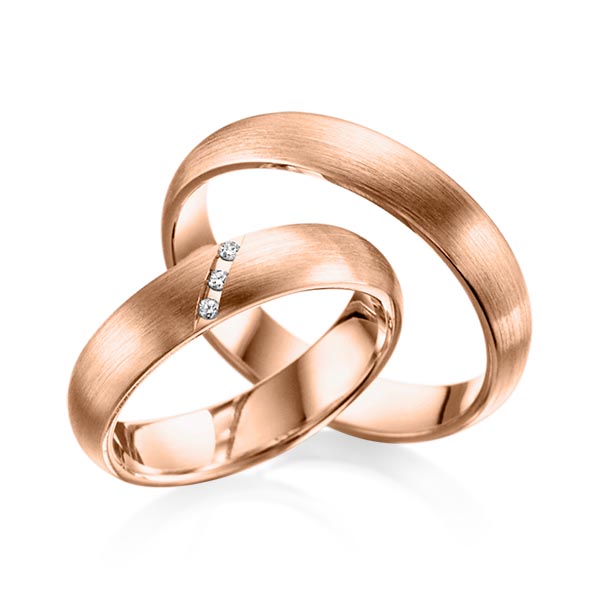 Paar klassische Trauringe/Eheringe in Rotgold 585 mit zus. 0,045 ct. Brillant tw, si von Steinberg