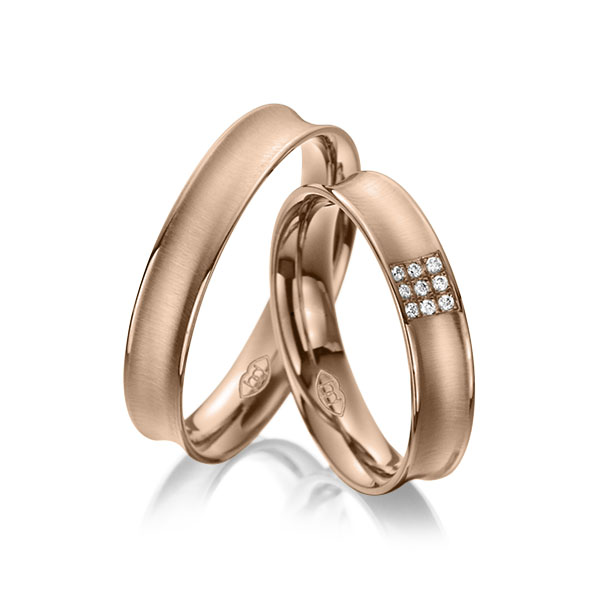 Paar klassische Trauringe/Eheringe in Rotgold 585 mit zus. 0,045 ct. Brillant tw, vs - NP-1212-3