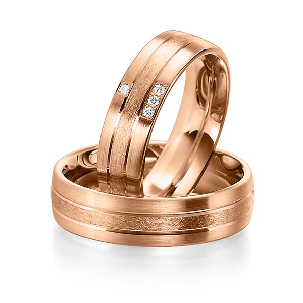 Paar klassische Trauringe/Eheringe in Rotgold 585 mit zus. 0,04 ct. Brillant tw, si von Steinberg