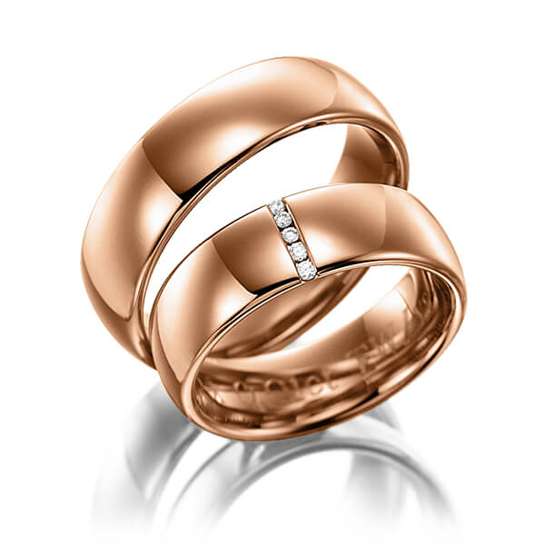 Paar klassische Trauringe/Eheringe in Rotgold 585 mit zus. 0,05 ct. Brillant tw, si von 123GOLD - Y-1002-3 Paar klassische Trauringe/Eheringe in Rotgold 585 mit zus. 0,05 ct. Brillant tw, si von 123GOLD - Y-1002-3