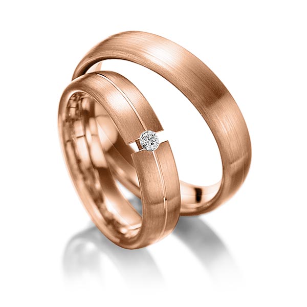 Paar klassische Trauringe/Eheringe in Rotgold 585 mit zus. 0,05 ct. Brillant tw, si von 123gold - Y-1051-14 Paar klassische Trauringe/Eheringe in Rotgold 585 mit zus. 0,05 ct. Brillant tw, si von 123gold - Y-1051-14