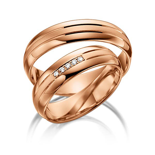 Paar klassische Trauringe/Eheringe in Rotgold 585 mit zus. 0,05 ct. Brillant tw, si von acredo