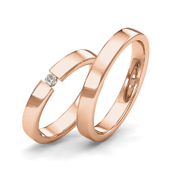 Paar klassische Trauringe/Eheringe in Rotgold 585 mit zus. 0,05 ct. Brillant tw, si von Merii