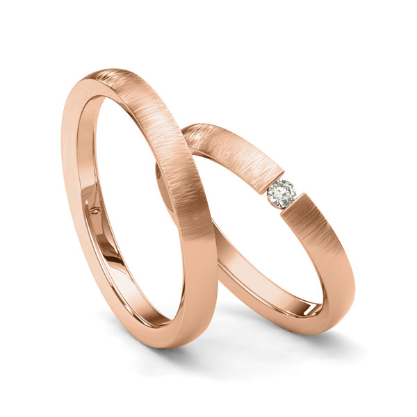 Paar klassische Trauringe/Eheringe in Rotgold 585 mit zus. 0,05 ct. Brillant tw, si von Merii