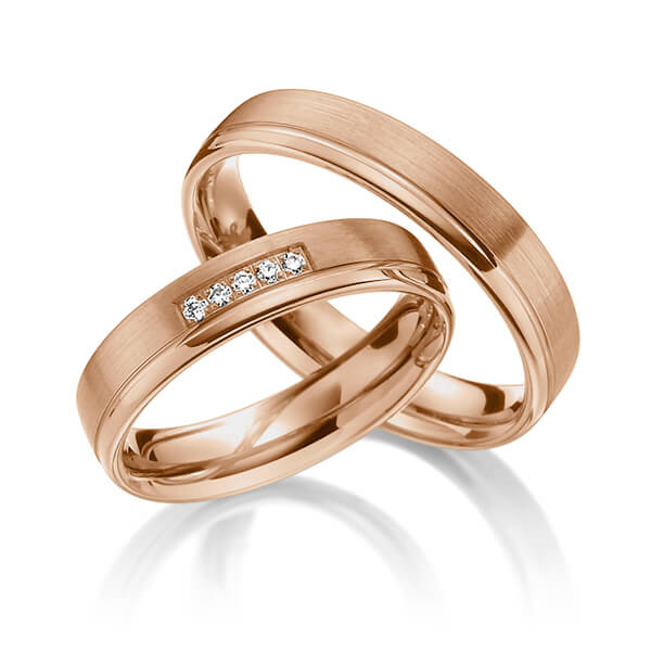 Paar klassische Trauringe/Eheringe in Rotgold 585 mit zus. 0,05 ct. Brillant tw, si von Steinberg