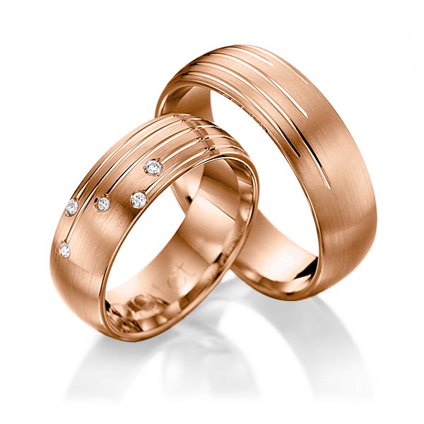 Paar klassische Trauringe/Eheringe in Rotgold 585 mit zus. 0,05 ct. Brillant tw, si von Steinberg