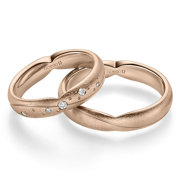 Paar klassische Trauringe/Eheringe in Rotgold 585 mit zus. 0,065 ct. Brillant tw, si von acredo