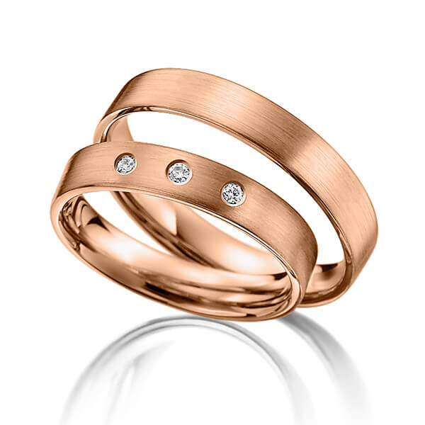 Paar klassische Trauringe/Eheringe in Rotgold 585 mit zus. 0,06 ct. Brillant tw, si - NP-1005-4