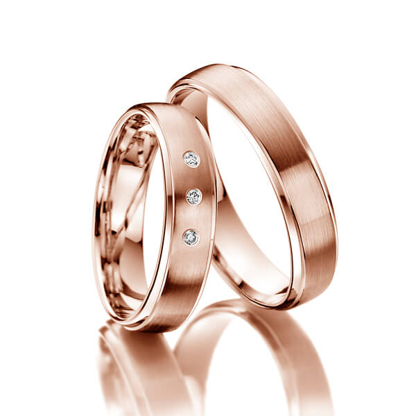 Paar klassische Trauringe/Eheringe in Rotgold 585 mit zus. 0,06 ct. Brillant tw, si - NP-1063-6 Paar klassische Trauringe/Eheringe in Rotgold 585 mit zus. 0,06 ct. Brillant tw, si - NP-1063-6