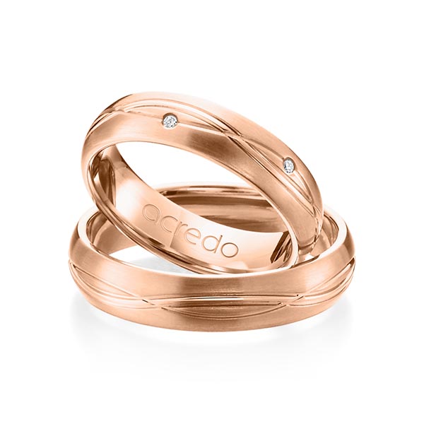 Paar klassische Trauringe/Eheringe in Rotgold 585 mit zus. 0,06 ct. Brillant tw, si von acredo - A-1158-7