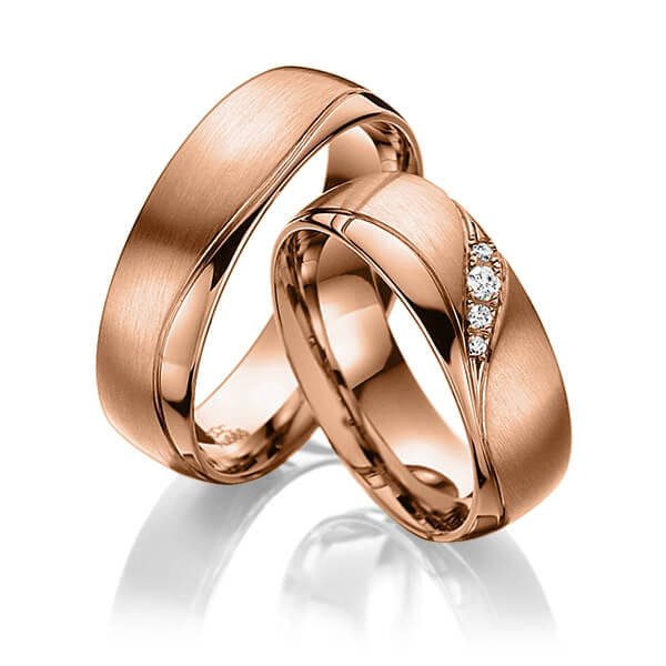 Paar klassische Trauringe/Eheringe in Rotgold 585 mit zus. 0,06 ct. Brillant tw, si von acredo - A-3022-11 Paar klassische Trauringe/Eheringe in Rotgold 585 mit zus. 0,06 ct. Brillant tw, si von acredo - A-3022-11