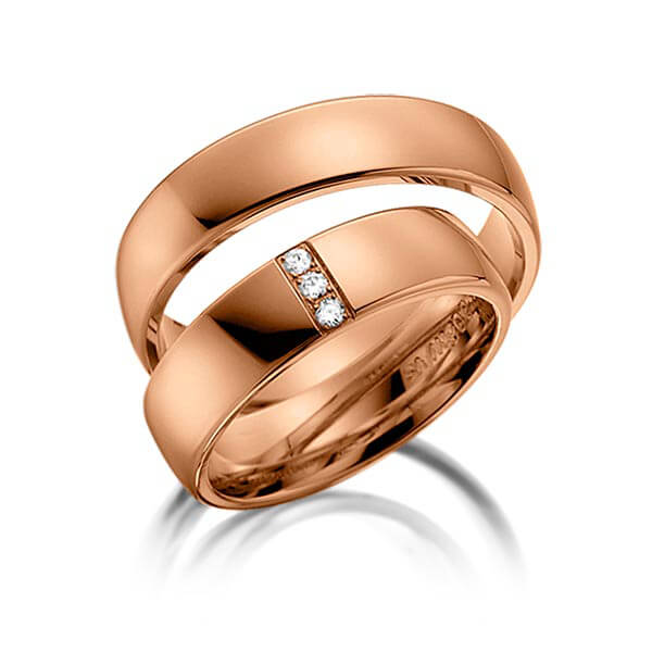 Paar klassische Trauringe/Eheringe in Rotgold 585 mit zus. 0,06 ct. Brillant tw, si von Merii - M-1177-6 Paar klassische Trauringe/Eheringe in Rotgold 585 mit zus. 0,06 ct. Brillant tw, si von Merii - M-1177-6