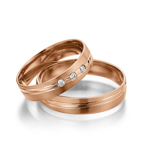 Paar klassische Trauringe/Eheringe in Rotgold 585 mit zus. 0,06 ct. Brillant tw, si von Steinberg - Q-1135-4 Paar klassische Trauringe/Eheringe in Rotgold 585 mit zus. 0,06 ct. Brillant tw, si von Steinberg - Q-1135-4
