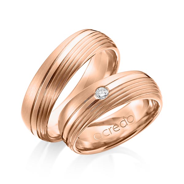 Paar klassische Trauringe/Eheringe in Rotgold 585 mit zus. 0,07 ct. Brillant tw, si von acredo - A-1151-7 Paar klassische Trauringe/Eheringe in Rotgold 585 mit zus. 0,07 ct. Brillant tw, si von acredo - A-1151-7
