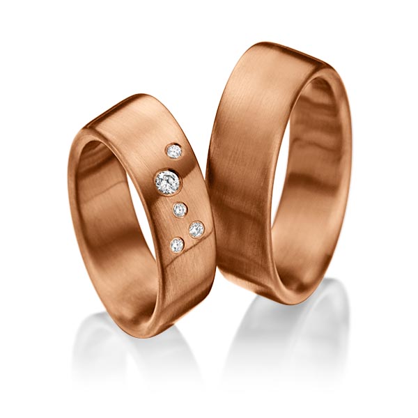 Paar klassische Trauringe/Eheringe in Rotgold 585 mit zus. 0,08 ct. Brillant tw, si von 123GOLD - P-1146-10 Paar klassische Trauringe/Eheringe in Rotgold 585 mit zus. 0,08 ct. Brillant tw, si von 123GOLD - P-1146-10
